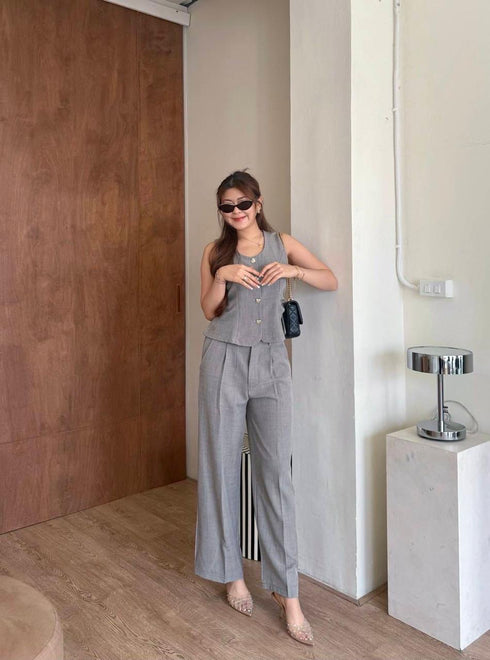 Summer Casual Sleeveless Blouse With Trouser Sets